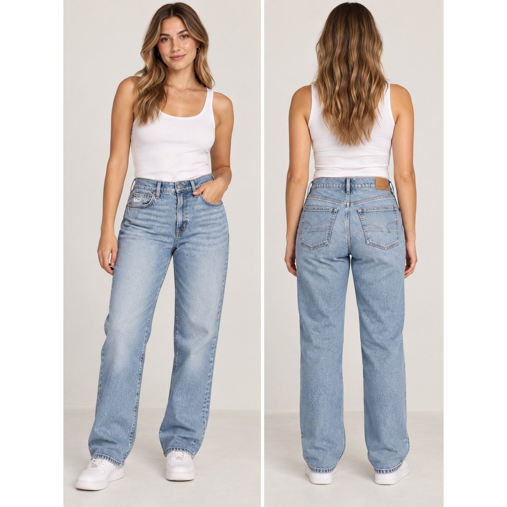 American Eagle Strigid Ex-Boyfriend Jeans Womens 12 Light Wash Straight Leg
